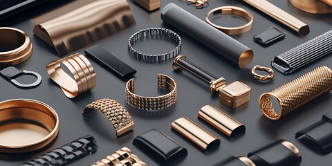 Metallic Fashion Accessories Flat Lay on Minimal Background