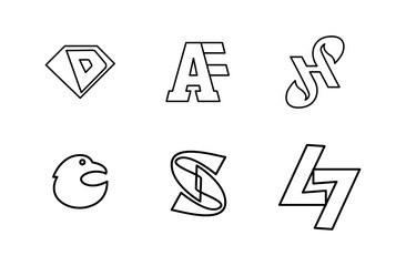 Collection of Six Abstract Line Art Monogram Logos and Geometric Symbols for Branding Design