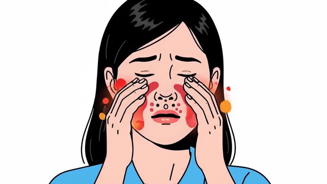Woman Suffering From Irritation, Redness, and Inflammation on Face Showing Discomfort