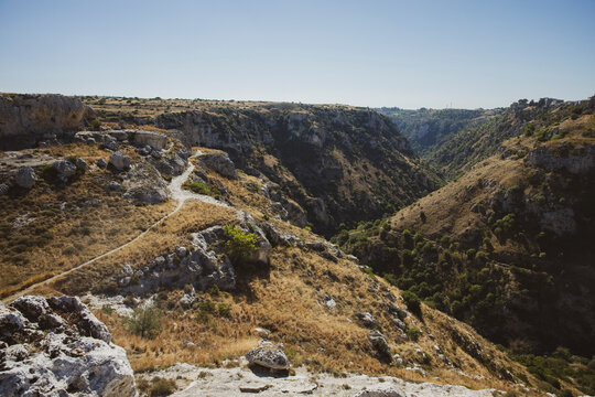 Walking paths through the countryside of Matera, Italy