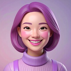 Smiling cartoon girl with purple hair