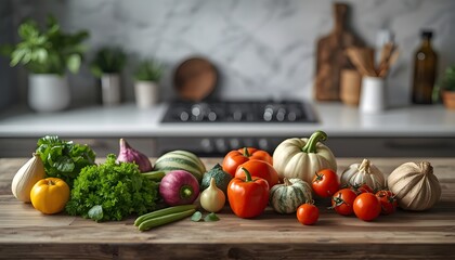 Fresh Colorful Vegetables on Kitchen Counter