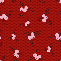 Red and Pink Holly Berries Vector Seamless Pattern
