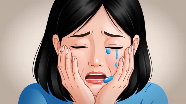Woman's Emotional Journey Depicted Through Crying and Grief Expressions