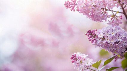 Fototapeta premium Spring sacred nature geometry. Lilac flowers in soft focus with dreamy background create serene and calming atmosphere
