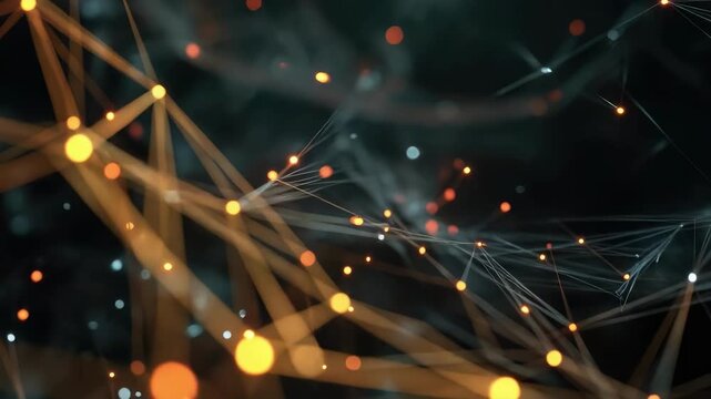 Abstract digital network with glowing orange lines and nodes, resembling data connections or a neural network.