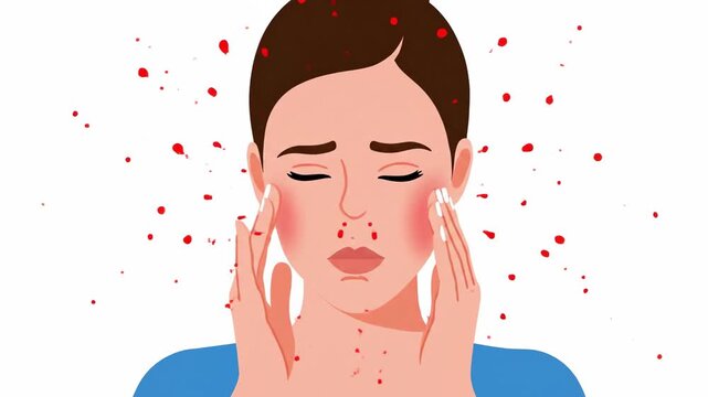 Woman's Face Displaying Signs of Allergic Reaction, Rashes, and Skin Issues
