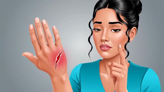 Woman's Reaction to a Hand Wound: A Dramatic Sequence Displaying Concern and Pain
