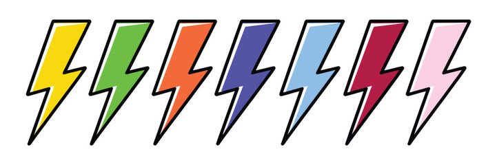 Lightning Bolt Icon Set Featuring Energy Symbols, Thunder Electricity Concepts, and Dynamic Power Elements in Clean Minimal Vector Illustration