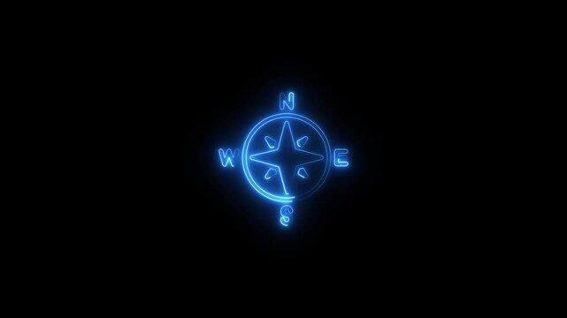 Blue Neon Compass Rose Icon navigation direction