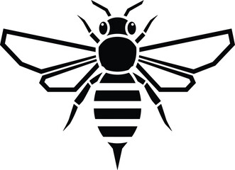 Black Stylized Honey Bee Logo Icon Vector Artwork Graphic Element for Nature Conservation Project, Apiculture, Beekeeping Business, Organic Farm Product Packaging Label,