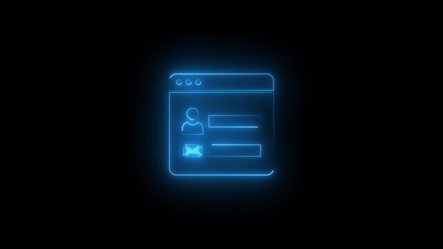 Blue neon login form icon on black background user