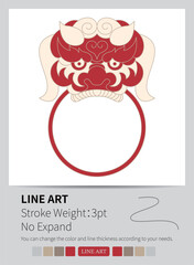 Intricate red and white knots and swirls form decorative frame corners.