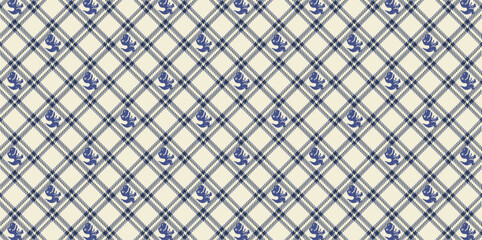Checkered pattern with dino icons, for clothes, jackets, backgrounds, etc., pattern for textile fabric.

