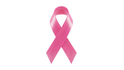A single bright pink ribbon for breast cancer awareness against a stark black background.