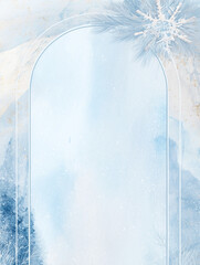 Watercolor Winter Frame, Hand-Painted Vertical Background with Icy Blue and Silver Gradients, Frosty Edges, Delicate Snowflake Detail, Subtle Paper Texture, Festive Christmas Stationery