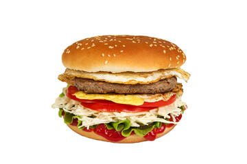 Burger isolated on a white background. Fast and tasty food.	