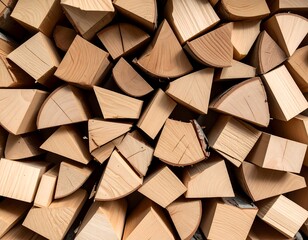 Stacked firewood, various shapes and sizes