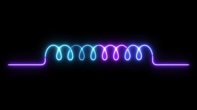 Neon Inductor Sign Glow Animation, Multicolor Electric Coil Symbol with Futuristic Light Stroke Effect, Vibrant Electromagnetic Circuit Component Icon on Black Background