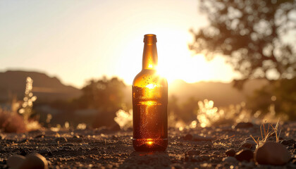 sillhouette of a single bottle against soft diffused backlight, gentle glow