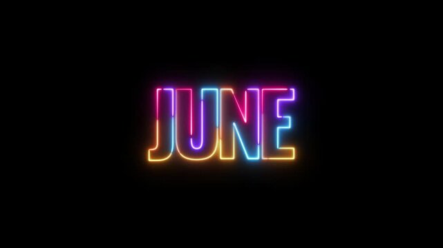 Neon Colorful 12 Month Name Glow and Flickering Animation, Vibrant Multicolor Light Text Effects for January to December Titles on Black Background, Looping Modern Motion Graphic for Videos