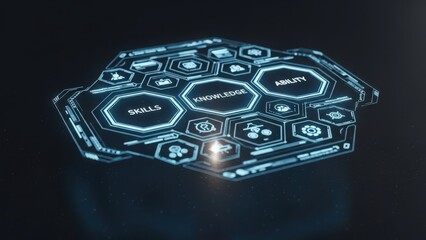 Interactive holographic panel enabling live security analytics and incident coordination in dark tech setting