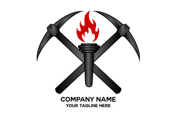 four simple wooden axes with a torch in the middle