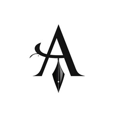 Fototapeta premium Stylized letter A with a quill pen symbol in monochrome tones