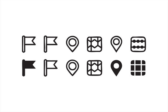 Location and Map Pin Icons for Navigation Apps and UI Systems