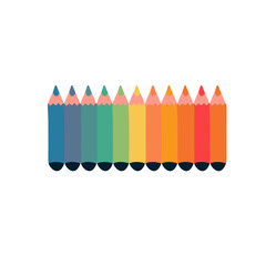 A neatly arranged row of colored pencils in a rainbow sequence, grouped together and isolated on a white background, creating a clean, vibrant, creative composition.