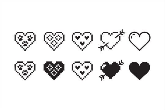 Cupid Arrow and Pixelated Heart Symbol Set for Romantic Visuals