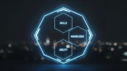 Modern strategic leadership imagery, Futuristic city lights with analytical overlays imagery