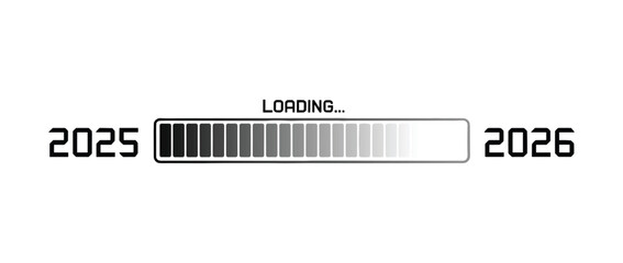 2025 loading bar transitioning to 2026 Vector illustration