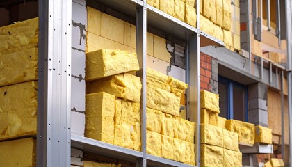 Stacked insulation blocks on building exterior