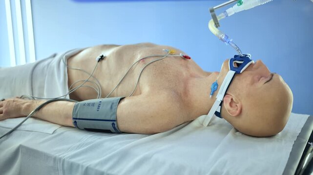 Patient receiving medical attention on life support in an intensive care unit