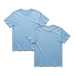Fototapeta premium Light Blue T-Shirt Front and Back View on White Background.