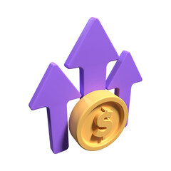 3D Financial Growth Icon with Dollar Coin and Up Arrows