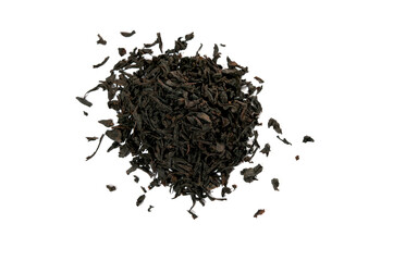 Loose black tea on white background for culinary and food photography