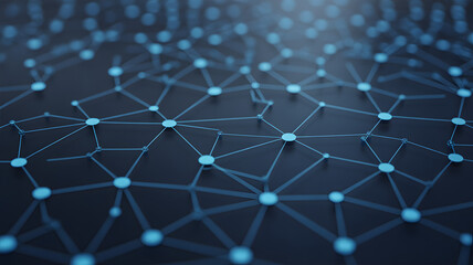 Obraz premium Artificial Intelligence Abstract network design with interconnected nodes and links on a dark background.