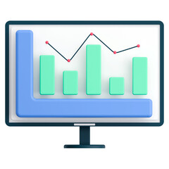 3D Data Analytics Chart on Computer Monitor