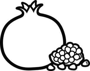 Pomegranate Fruit and Seeds Line Art Icon