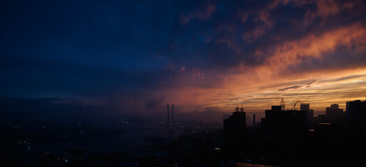 City skyline at the sunset.