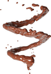 Realistic liquid chocolate splash isolated clipart, creamy richness, brown splashing jet with droplets mid-air 3d render
