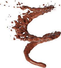 Realistic liquid chocolate splash isolated clipart, creamy richness, brown splashing jet with droplets mid-air 3d render