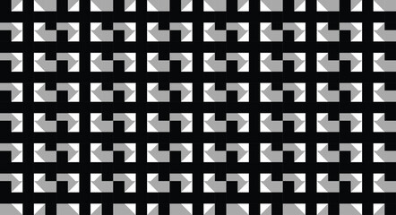 A monochrome abstract design with interlocking geometric blocks forming a rhythmic, minimalist pattern.