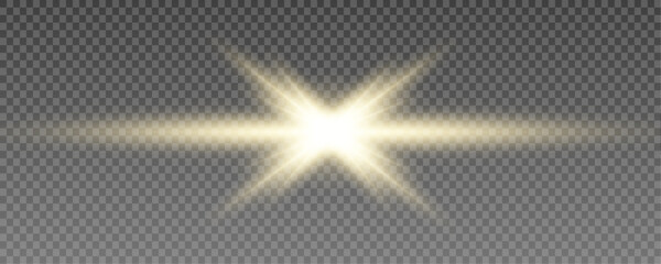 Sparkling magic star emits golden light beams. Tiny glitter particles float around edges. Ideal for holiday or fantasy illustrations. © dedstock