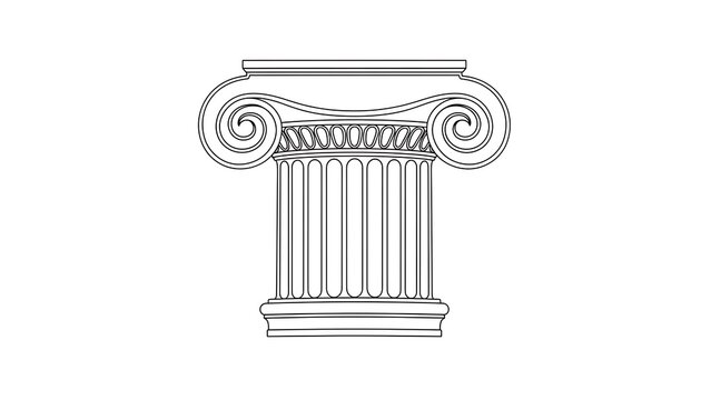 Outline drawing of an ionic column capital, featuring volutes and fluting, isolated on white background