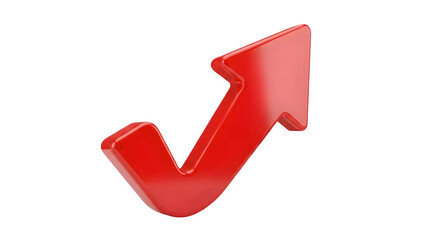Bright red 3d arrow pointing upwards symbolizing growth success and positive direction