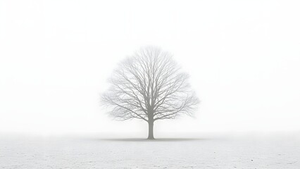 Bare Tree Silhouette in Winter Fog