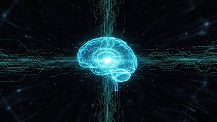 Futuristic neural matrix, Advanced scifi visual of neural flux and streaming data crossing central hub